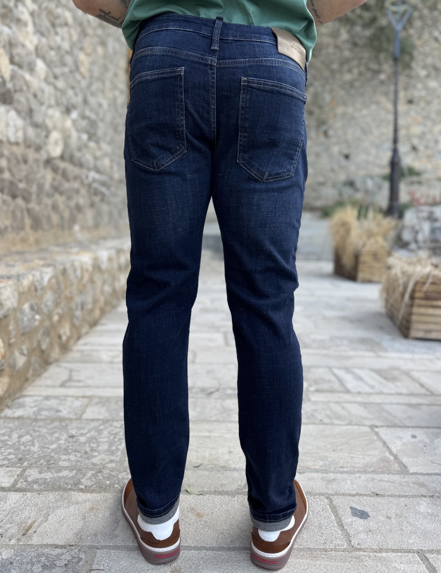 Ανδρικό σκούρο μπλε ξεβαμμένο τζιν ελαστικό GB5723 φωτογραφία